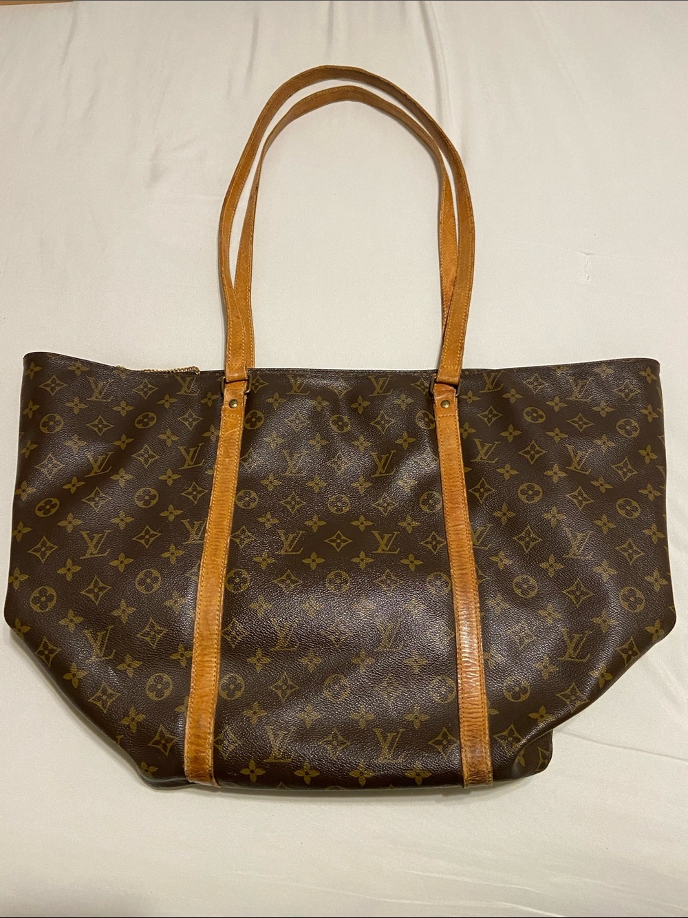 Vintage Louis Vuitton Monogram Canvas Tote with Tan Leather Trim